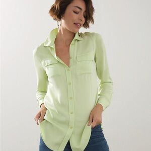 Chico's STYLEME Pastel Green Collared Shirt Sand-Wash-satin-shirt-